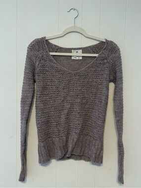 aerie Open-Knit V-Neck Sweater in Taupe Gray